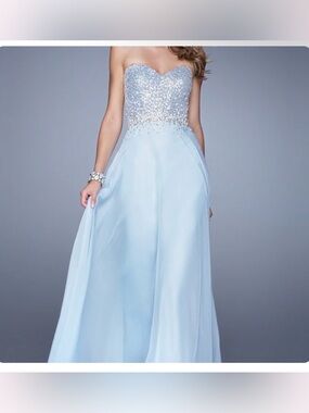 La Femme Light Blue Strapless Sequin Sweetheart Gown